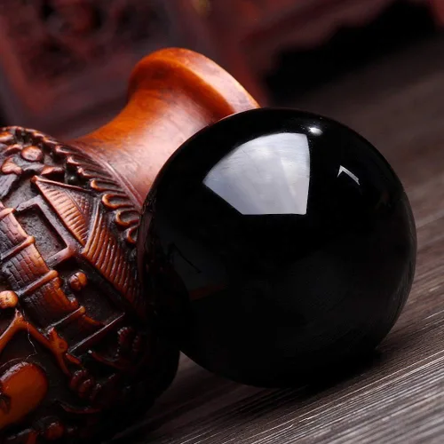 Miniatura 2 de HOMELEX Bola de cristal de obsidiana mágica negra con soporte de madera para meditación, curación de cristales, esfera de adivinación, decoración