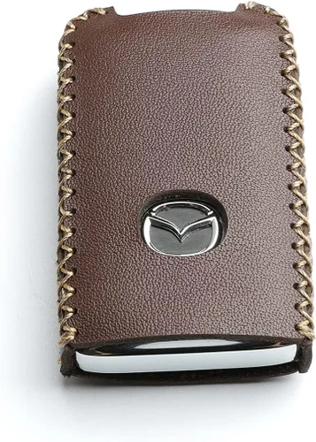 Miniatura 4 de Funda de cuero para Mazda 3 Hatchback CX-5 CX-30 CX-9, llavero inteligente de 4 botones, con cadena (Marrón)
