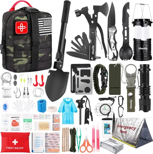 Survival Kit, Gifts for Men Women Teen Boys, 252 pcs Survival Gear and Equipment Mini First Aid Kit for Car Home, Emergency Kit with Molle System