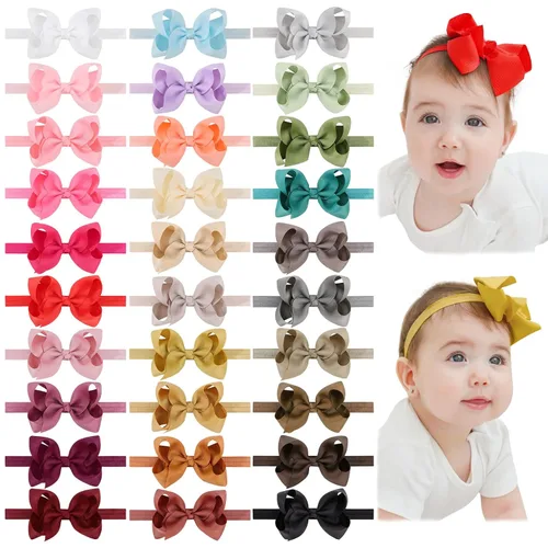 Miniatura 10 de jollybows 40 piezas Diademas con Lazos de Cinta Grosgrain para Bebés Niñas 4" Banda Elástica para el Cabello Accesorios para el Cabello para Bebés