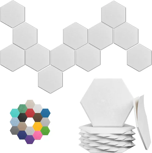 Paneles Acústicos Hexagonales - Paquete de 12 Paneles de Absorción de Sonido de Alta Densidad de 12"X10"X0.4" para Reducción Mejorada de Ruido,