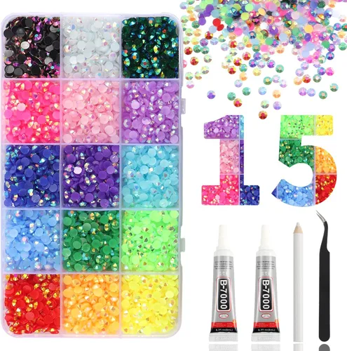 Miniatura 17 de 15000 diamantes de imitación con parte trasera plana para manualidades, cristales de colores mixtos de 0.118 pulgadas, gemas de resina con purpurina