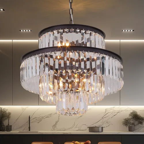 Miniatura 12 de Candelabro grande de cristal moderno y lujoso, lámpara colgante de gota de lluvia para comedor, dormitorio, sala de estar, marrón, 39 pulgadas