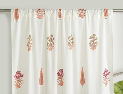 Miniatura 3 de Madhu International Cortinas bohemias – Juego de 2 paneles de algodón estampado floral para sala de estar, tapiz con bolsillo para barra, cortina