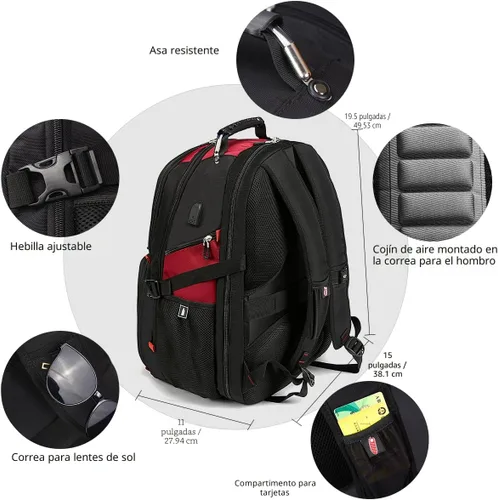 Miniatura 3 de SHRRADOO Mochila de viaje extragrande para laptop de 50L con puerto de carga USB, mochila para universidad y escuela secundaria, bolsa de trabajo