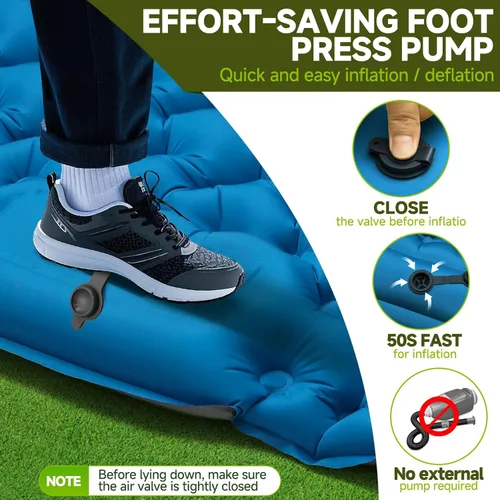 Miniatura 4 de Colchoneta de dormir doble para campamento, extra gruesa de 4 pulgadas, almohadilla inflable para 2 personas con bomba de pie y almohada integradas