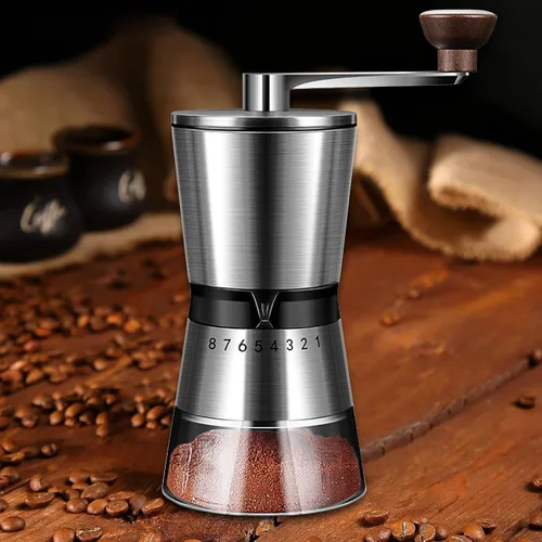 Miniatura 8 de Molinillo de café manual, capacidad de 6.53 oz con rebaba cónica de molienda de cerámica de 1.417 in, ajuste ajustable externo de 8 velocidades
