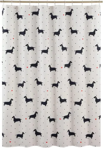 Miniatura 7 de Hannah Lindo perro salchicha impreso beige tela de poliéster impermeable animal negro encantador cortina de ducha para niños, 72 pulgadas de ancho x