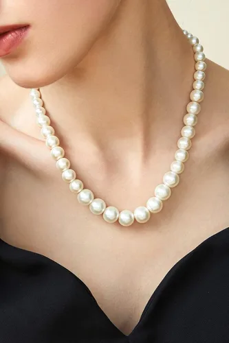 Miniatura 2 de Babeyond - Collar de perlas blancas de imitación para novias, bodas, acero inoxidable, Diámetro de la perla 6-12 mm