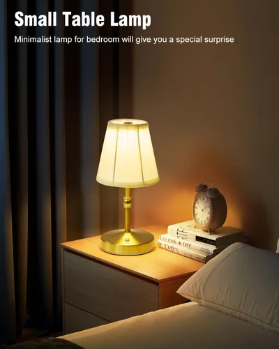 Miniatura 7 de Lámpara Mini Inalámbrica de 5W en Oro, Lámpara Pequeña Operada con Batería de 3000 mAh, Lámparas de Mesa Pequeñas Vintage, Lámparas Recargables