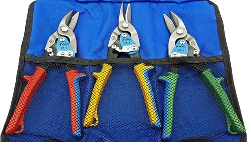 Miniatura 4 de HVAC Premium Juego de tijeras de aviación – 3 piezas de tijeras de estaño resistentes para HVAC, chapa, techos, alambre, acero CR-V, asas