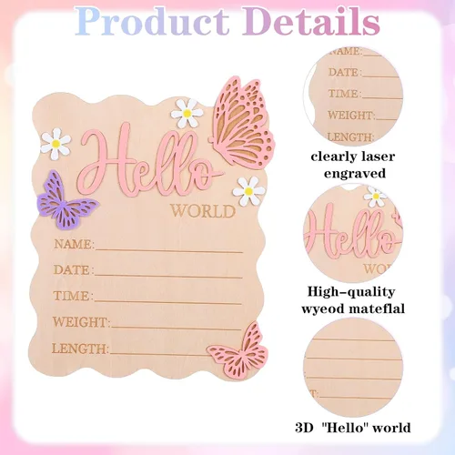 Miniatura 3 de Letrero de bienvenida para bebé, letrero de Hello World para recién nacido, letrero de anuncio de nombre de bebé de nacimiento para niñas