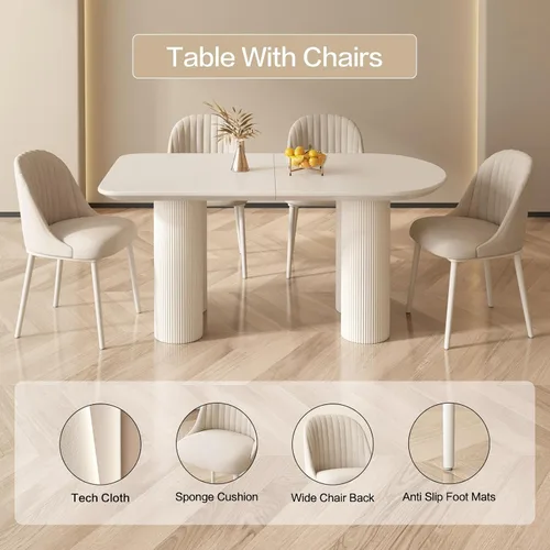 Miniatura 5 de Guyii Juego de mesa de comedor de 55.11 pulgadas con 4 sillas, juego de mesa de cocina moderno, mesa de comedor interior para cocina, bar, sala