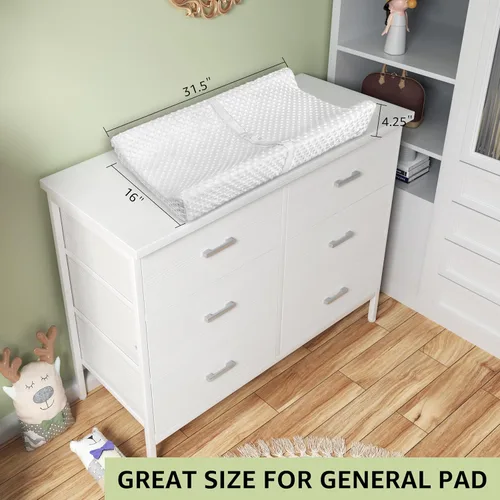 Miniatura 6 de BOLUO Cómoda blanca para dormitorio, 6 cajones, soporte de TV ancho para aparadores de TV de 50 pulgadas y cajoneras de tela para armario moderno