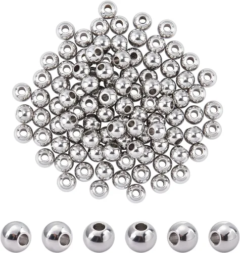 Miniatura 14 de NBEADS 100 cuentas espaciadoras de metal redondas lisas de acero inoxidable 304 de 0.315 pulgadas, cuentas sueltas para hacer joyas de bricolaje 100