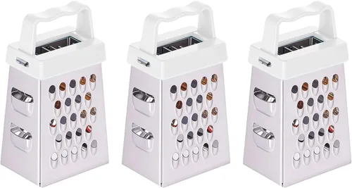 Miniatura 9 de ElevateTech Mini rallador de queso, 3 unidades, rallador de caja de acero inoxidable con asa, ralladores profesionales para rebanar quesos de Blanco