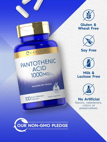 Miniatura 4 de Carlyle Vitamina B5 de ácido pantoténico 1000 mg 100 cápsulas Suplemento sin OMG, sin gluten