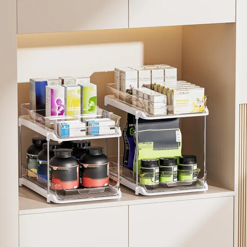 Miniatura 6 de Delamu - Organizadores y almacenamiento de 2 niveles para debajo del fregadero del baño, multiuso, apilables, organización de cocina y despensa
