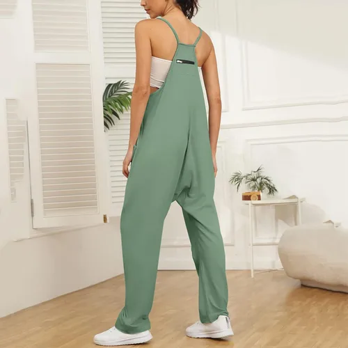 Miniatura 3 de Hugncmy Womens Casual Summer Jumpsuit Sleeveless Loose Solid Color Comfortable Strap Loose Jumpsuit Formal Rompers for