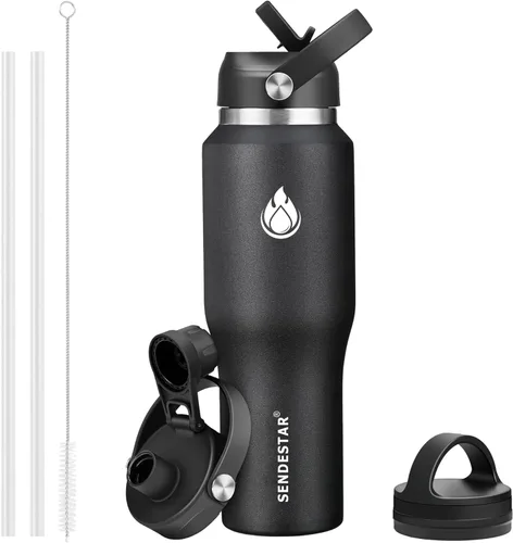 SENDESTAR Botella de agua de acero inoxidable de 40 onzas (fría durante 48 horas, caliente durante 24 horas), botella aislada al vacío de doble Negro