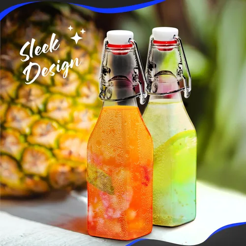 Miniatura 9 de Nevlers Botellas de vidrio cuadradas de 8.5 onzas con tapones, botella de vidrio abatible con tapa, paquete de 6 unidades, juego de botellas