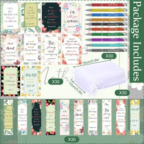 Miniatura 3 de Sinmoe Juego de 120 regalos bíblicos cristianos para el Día de la Madre, marcadores cristianos con bolígrafos inspiradores, cuadernos florales
