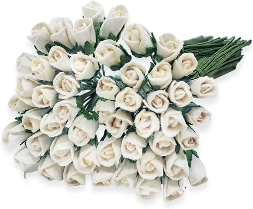 ChangThai Design 50 piezas de papel de rosa blanca de ¼ pulgadas de diámetro, ramo de flores para álbumes de recortes, manualidades, papel de