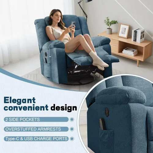 Miniatura 7 de Korser Mecedora reclinable, sillas reclinables deslizantes para adultos, silla mecedora giratoria de 360° con masaje y calefacción, silla