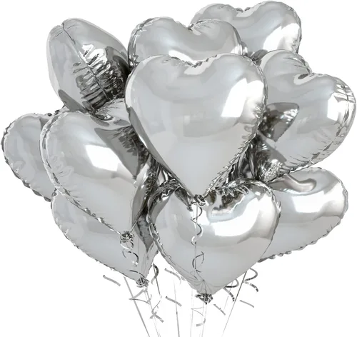 Miniatura 54 de Globos de corazón azul bebé, 10 piezas de globos en forma de corazón azul claro y blanco pastel, globos de papel de aluminio blanco arena crema
