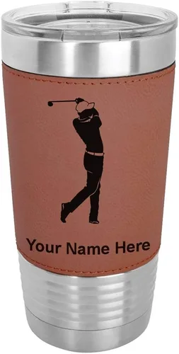 Miniatura 11 de LaserGram Vaso aislado al vacío de 20 onzas, golfista golfista, grabado personalizado incluido (piel sintética, estilo béisbol)