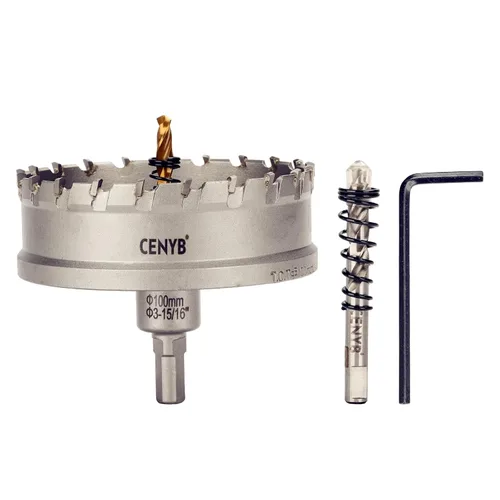 Miniatura 9 de 10 piezas (16-54 mm) Kit de sierra perforadora de carburo TCT para metales duros. Incluye 2 brocas de titanio, 1 broca piloto escalonada y 2 llaves
