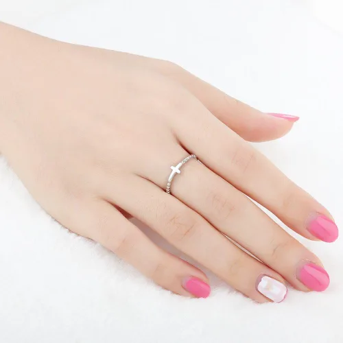 Miniatura 2 de Anillo liso clásico de plata de ley 925 con cruz religiosa cristiana