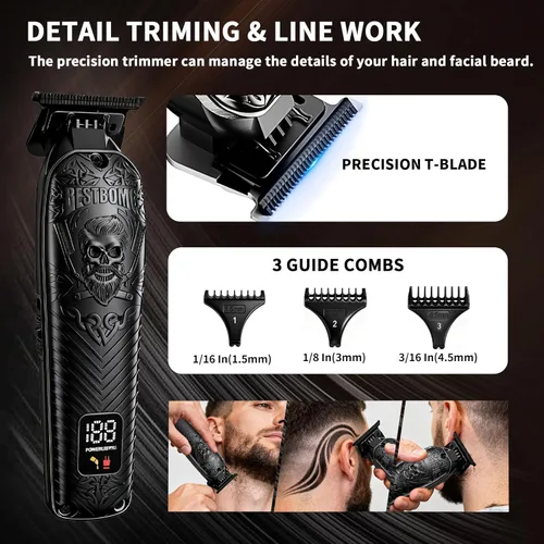 Miniatura 3 de BESTBOMG Kits y juegos de cortapelos profesionales inalámbricos para hombre, cortadora de barba y barba, kit de corte de metal con batería de larga