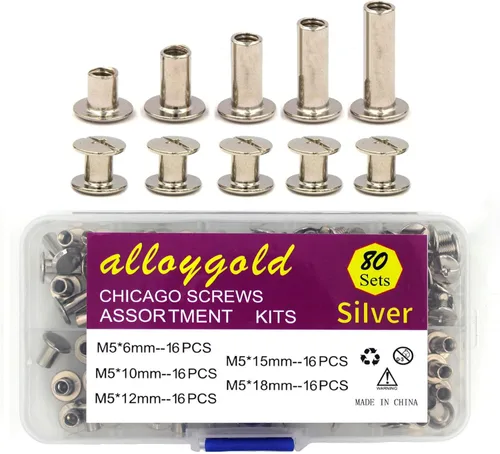 Miniatura 20 de ALLOYGOLD Tornillos Chicago de bronce remaches de cuero surtidos, 8 tamaños de remaches de tornillo, tornillos Chicago para decorar y reparar cuero