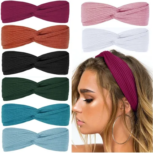 Miniatura 11 de Huachi Diademas turbantes para mujer, bandas anchas para la cabeza, moda de otoño, bandas elásticas gruesas y bohemias antideslizantes para niñas