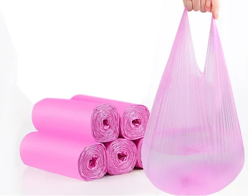 Miniatura 9 de Bolsas de basura de baño de 4 galones, 5 rollos/100 unidades, asas pequeñas, bolsas de basura para oficina, cocina, dormitorio, papelera, coloridas