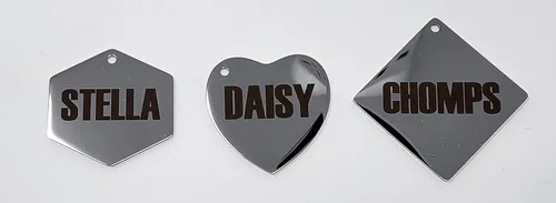 Miniatura 7 de Etiquetas de identificación de acero inoxidable Dr. Fremont's para perros grabadas, personalizadas para collar de gato o perro, fuente audaz