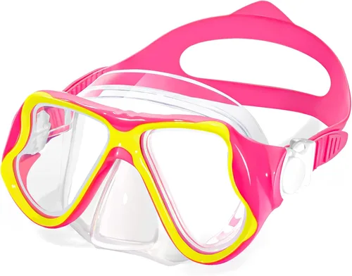 Miniatura 11 de Freela Paquete de 2 gafas de natación para niños y niñas de 3 a 14 años, lente de vidrio templado de 180° HD con cubierta de nariz para piscina