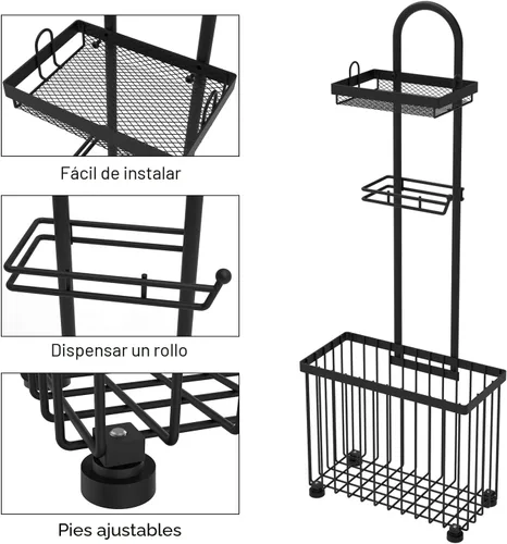 Miniatura 7 de X-cosrack Soporte Independiente para Papel Higiénico Soporte de Toallas de Papel con Estante de Despliegue y Dispensador con Estante de Negro