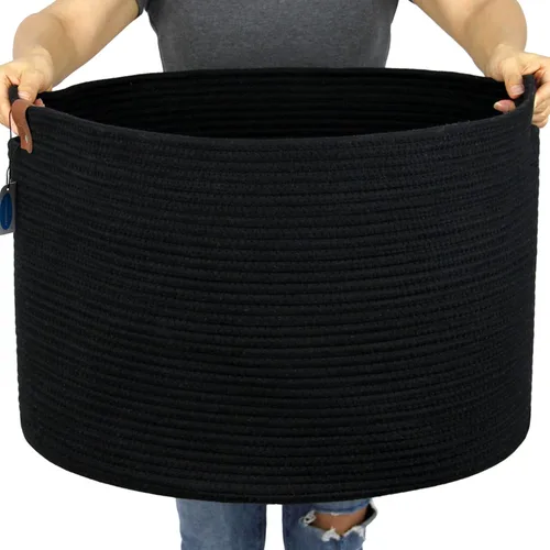 Casaphoria Cesta de cuerda de algodón XXXL para sala de estar, cesta de almacenamiento tejida con asa para mantas, toallas y almohadas, cesta de
