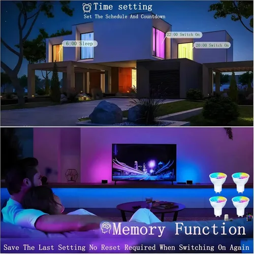 Miniatura 5 de Bombillas LED inteligentes GU10 regulables con cambio de color, foco GU10 RGB, foco LED WiFi y Bluetooth compatible con Alexa Google, 16 millones