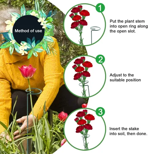 Miniatura 5 de HiGift Paquete de 10 estacas y soportes para plantas de 24 pulgadas, estacas de metal para plantas en macetas de interior, estacas de jardín