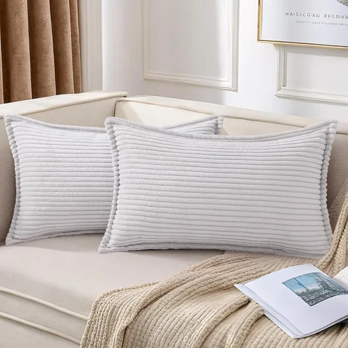 Miniatura 44 de Mecatny Juego de 2 fundas de almohada de pana de 16 x 16 pulgadas, fundas decorativas neutrales suaves de estilo bohemio para sofá y sala de estar