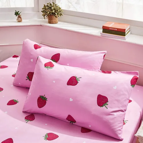 Miniatura 3 de LAMEJOR Juego de sábanas rosadas, tamaño individual, diseño de fresa roja Kawaii con bolsillos profundos de 14 pulgadas de profundidad, 4 piezas, 1