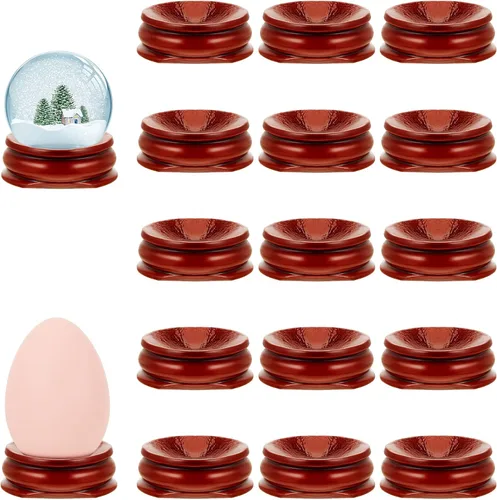 Miniatura 10 de Taiyin 15 piezas de soportes de esfera para exhibición de cristal, soporte de cristal con madera, soporte de bola de huevo de piedra y roca