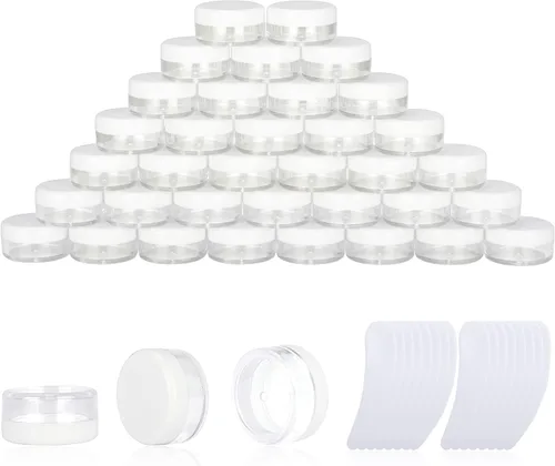 Miniatura 17 de 50 recipientes de muestra de 0.11 oz, frascos vacíos de 0.11 onzas líquidas con tapas, pequeños recipientes para cosméticos, mini tarros de muestra