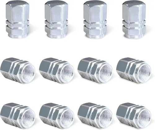Miniatura 25 de Ziciner 12 tapas de vástago de válvula de neumático de automóvil, cubiertas de válvula de rueda de aleación de aluminio con junta tórica de goma
