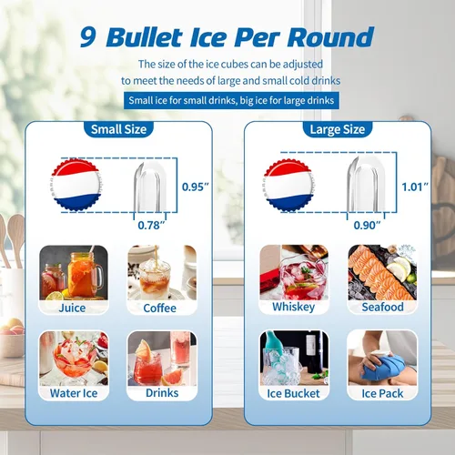 Miniatura 4 de Erivess Máquinas para hacer hielo para encimera, máquina de hielo portátil autolimpiante, 26 libras/24 horas, 9 cubos bala listos en 6 minutos