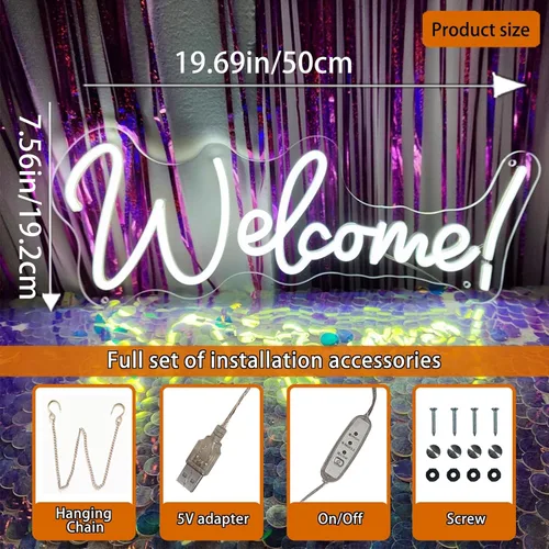 Miniatura 6 de Letrero de neón de bienvenida para decoración de pared, letreros LED, decoración de fiesta de Navidad, luces de neón para despedida de soltera