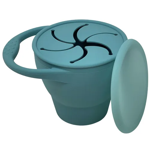 BraveJusticeKidsCo - Snack Attack Cup - Contenedor de bocadillos de silicona plegable, recipiente para snacks para bebés y niños pequeños